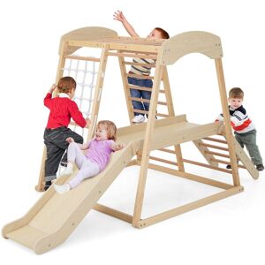 Gymax 6-in-1 Jungle Gym Wooden Indoor Large Climbing Toy with Monkey Bars in Light Khaki Light Khaki Gymax 6-in-1 Jungle Gym Wooden Indoor Large Climbing Toy with Monkey Bars in Light Khaki Light Khaki