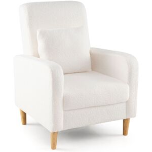 Gymax Accent Chair Modern Upholstered Sofa chair With Lumbar Pillow-White in White White Gymax Accent Chair Modern Upholstered Sofa chair With Lumbar Pillow-White in White White