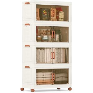 Costway 4-Pack Stackable Plastic Storage Boxes 280L Collapsible Storage Bins in White White Costway 4-Pack Stackable Plastic Storage Boxes 280L Collapsible Storage Bins in White White