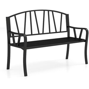 Costway 129CM Metal Garden Bench Patio Slatted Bench for 2-3 People in Black Black Costway 129CM Metal Garden Bench Patio Slatted Bench for 2-3 People in Black Black