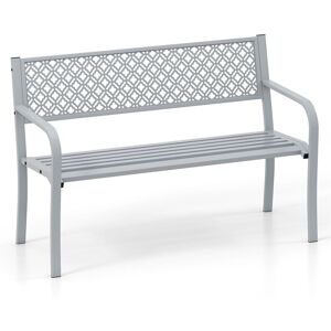 Costway 50 Inches Outdoor Garden Bench Metal Patio Bench in Grey Grey Costway 50 Inches Outdoor Garden Bench Metal Patio Bench in Grey Grey