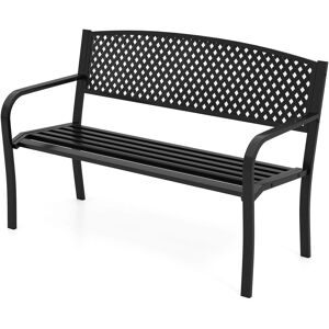 Costway Outdoor Metal Loveseat Chair 127CM Garden Bench in Black Black Costway Outdoor Metal Loveseat Chair 127CM Garden Bench in Black Black