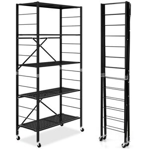 Costway 5 Tier Folding Storage Shelves Adjustable Shelving DIY Storage Rack in Black Black Costway 5 Tier Folding Storage Shelves Adjustable Shelving DIY Storage Rack in Black Black