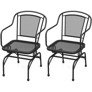 Costway Patio Rocking Chairs Set of 2 Cozy Rockers w/Metal Mesh Backrest in Black Black Costway Patio Rocking Chairs Set of 2 Cozy Rockers w/Metal Mesh Backrest in Black Black