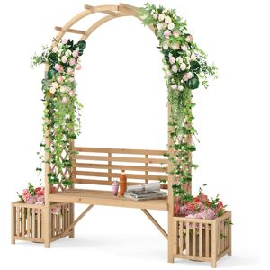 Costway Garden Bench Arbor Arch for Climbing Plants with Love Seat in Natural Natural Costway Garden Bench Arbor Arch for Climbing Plants with Love Seat in Natural Natural