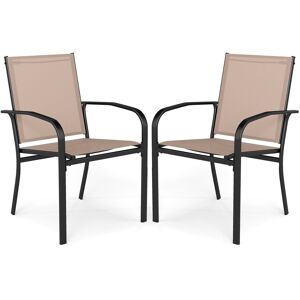 Costway 2PCS Garden Chairs Stackable Outdoor Dining Chairs Bistro Armchairs in Brown Brown Costway 2PCS Garden Chairs Stackable Outdoor Dining Chairs Bistro Armchairs in Brown Brown