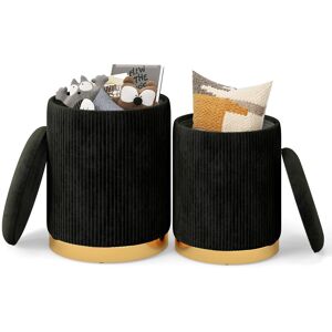 Costway 2 Pcs Velvet Round Footstools Nesting Storage Ottoman in Black Black Costway 2 Pcs Velvet Round Footstools Nesting Storage Ottoman in Black Black