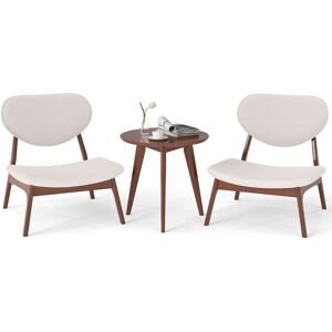 Costway 3 PCS Patio Bistro Set Upholstered Indoor Outdoor Side Table & 2 Chairs in Beige Beige Costway 3 PCS Patio Bistro Set Upholstered Indoor Outdoor Side Table & 2 Chairs in Beige Beige