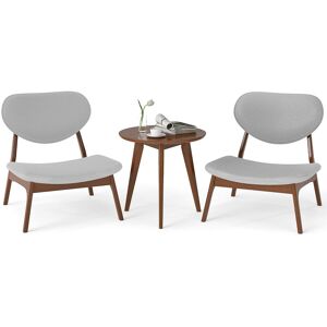 Costway 3 PCS Patio Bistro Set Upholstered Indoor Outdoor Side Table & 2 Chairs in Grey Grey Costway 3 PCS Patio Bistro Set Upholstered Indoor Outdoor Side Table & 2 Chairs in Grey Grey