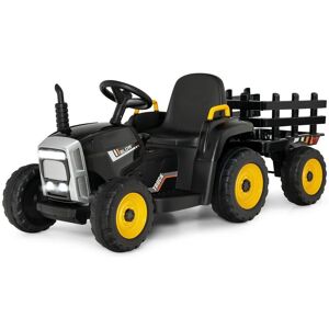 Costway Ride on Tractor & Trailer 12V Electric Toy Car w/Light & Music in Black Black Costway Ride on Tractor & Trailer 12V Electric Toy Car w/Light & Music in Black Black