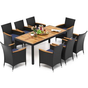 Gymax 7 Pieces PE Rattan Outdoor Patio Dining Set With 6 Stackable Chairs in Navy Navy Gymax 7 Pieces PE Rattan Outdoor Patio Dining Set With 6 Stackable Chairs in Navy Navy