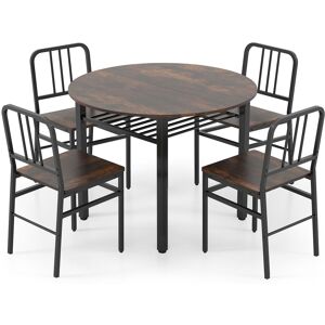 Gymax 5-Piece Dining Table Set Round Kitchen Table & 4 Chairs in Dark Brown Dark Brown Gymax 5-Piece Dining Table Set Round Kitchen Table & 4 Chairs in Dark Brown Dark Brown