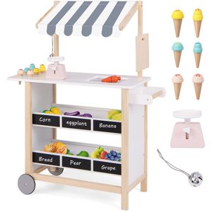 Costway Pretend Play Ice Cream Cart Wooden Grocery Store Supermarket Toy in White White Costway Pretend Play Ice Cream Cart Wooden Grocery Store Supermarket Toy in White White
