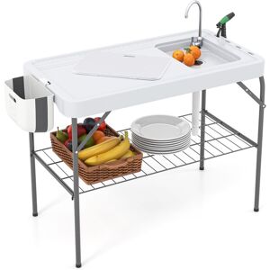 Costway Foldable Fish Cleaning Table 2 in 1 Outdoor Workstation w/ Sink in White White Costway Foldable Fish Cleaning Table 2 in 1 Outdoor Workstation w/ Sink in White White