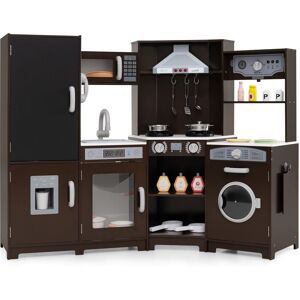 Costway Corner Wooden Play Kitchen Large Pretend Play Kitchen Set in Black Black Costway Corner Wooden Play Kitchen Large Pretend Play Kitchen Set in Black Black