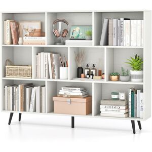 Gymax 10-Cube Freestanding Bookcase 140 CM Mid Century Storage Organizer in White White Gymax 10-Cube Freestanding Bookcase 140 CM Mid Century Storage Organizer in White White