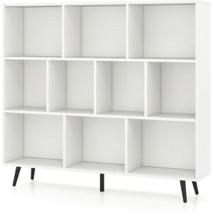 Gymax 10-Cube Bookcase Mid Century Modern Storage Organizer in White White Gymax 10-Cube Bookcase Mid Century Modern Storage Organizer in White White