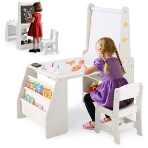 Gymax Art Activity Table & Chair Set With Easel & Chair 2-Tier Bookshelf in Grey Grey Gymax Art Activity Table & Chair Set With Easel & Chair 2-Tier Bookshelf in Grey Grey