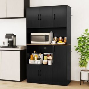 Costway 180cm Tall Pantry Cabinet Standing Storage Hutch w/Power Outlet in Black Black Costway 180cm Tall Pantry Cabinet Standing Storage Hutch w/Power Outlet in Black Black