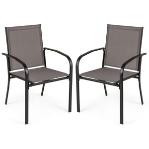 Costway Garden Chairs Set of 2 Stackable Outdoor Dining Chairs w/Armrests in Grey Grey Costway Garden Chairs Set of 2 Stackable Outdoor Dining Chairs w/Armrests in Grey Grey