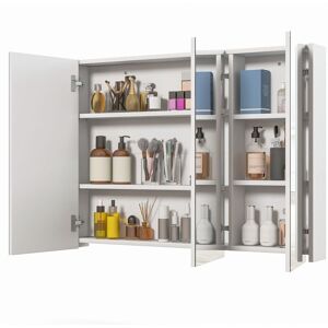 Gymax Bathroom Wall-Mounted Medicine Cabinet With Mirror 3 Doors Cupboard in White White Gymax Bathroom Wall-Mounted Medicine Cabinet With Mirror 3 Doors Cupboard in White White