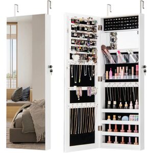 Gymax 110cm Jewellery Mirror Cabinet Wall/Door Mounted Jewelry Organizer in White White Gymax 110cm Jewellery Mirror Cabinet Wall/Door Mounted Jewelry Organizer in White White