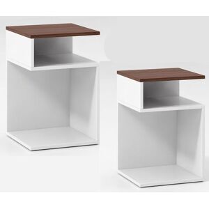 Costway 2 PCS S-Shaped Side Table Space-saving Sofa Table w/ 2 Open Storage in White White Costway 2 PCS S-Shaped Side Table Space-saving Sofa Table w/ 2 Open Storage in White White