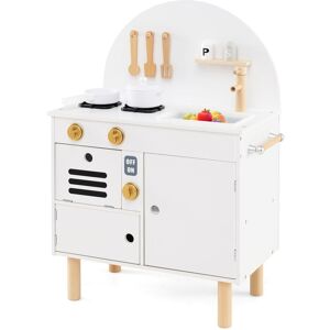 Costway Pretend Play Kitchen Wooden Kitchen Playset with Stoves in White White Costway Pretend Play Kitchen Wooden Kitchen Playset with Stoves in White White