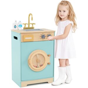Costway Kids Washer Playset Toy Washing Machine with Laundry Detergent in Blue Blue Costway Kids Washer Playset Toy Washing Machine with Laundry Detergent in Blue Blue