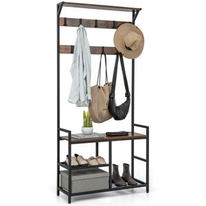 Costway 3-in-1 Coat Rack Hall Tree with Shoe Bench & Shoe Storage in Brown Brown Costway 3-in-1 Coat Rack Hall Tree with Shoe Bench & Shoe Storage in Brown Brown