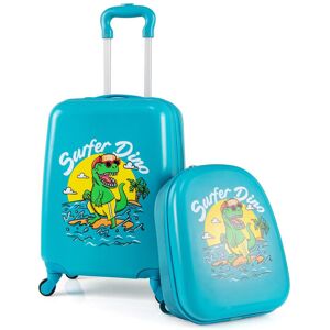 Costway 2 Pieces Kid Luggage Set 16" Carry-on Suitcase & 13" Backpack in Blue Blue Costway 2 Pieces Kid Luggage Set 16" Carry-on Suitcase & 13" Backpack in Blue Blue