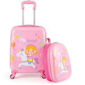 Costway 2 Pieces Kid Luggage Set 16" Carry on Suitcase & 13" Backpack in Pink Pink Costway 2 Pieces Kid Luggage Set 16" Carry on Suitcase & 13" Backpack in Pink Pink