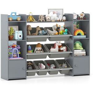 Costway 142 cm Large Toy Storage Organizer 4-Tier Kids Cubby Shelf in Grey Grey Costway 142 cm Large Toy Storage Organizer 4-Tier Kids Cubby Shelf in Grey Grey