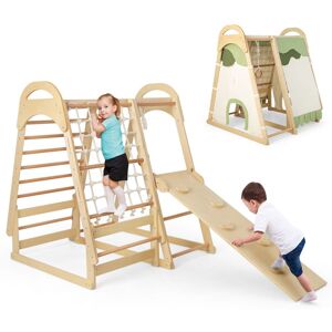 Costway Multi-functional Kid's Climbing Toy with Slide & Climbing Net in Natural Natural Costway Multi-functional Kid's Climbing Toy with Slide & Climbing Net in Natural Natural