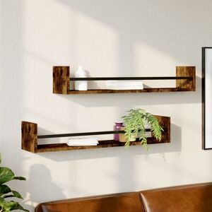Berkfield Home Wall Shelves with Bars 2 pcs Smoked Oak 80x16x14 cm in Brown Size: 80 x 16 x 14 cm Brown 80 x 16 x 14 cm Berkfield Home Wall Shelves with Bars 2 pcs Smoked Oak 80x16x14 cm in Brown Size: 80 x 16 x 14 cm Brown 80 x 16 x 14 cm