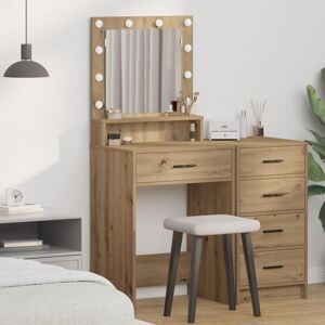 Berkfield Home Dressing Table with LED Lights Artisan Oak 79x41x135 cm in Brown Size: 79 x 41 x 135 cm Brown 79 x 41 x 135 cm Berkfield Home Dressing Table with LED Lights Artisan Oak 79x41x135 cm in Brown Size: 79 x 41 x 135 cm Brown 79 x 41 x 135 cm