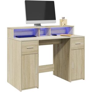 Berkfield Home Desk with LED Lights Sonoma Oak 120x55x91 cm Engineered Wood in Brown Size: 120 x 55 x 91 cm Brown 120 x 55 x 91 cm Berkfield Home Desk with LED Lights Sonoma Oak 120x55x91 cm Engineered Wood in Brown Size: 120 x 55 x 91 cm Brown 120 x 55 x 91 cm