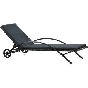 Berkfield Home Sun Lounger with Cushion & Wheels Poly Rattan Anthracite in Black Black Berkfield Home Sun Lounger with Cushion & Wheels Poly Rattan Anthracite in Black Black