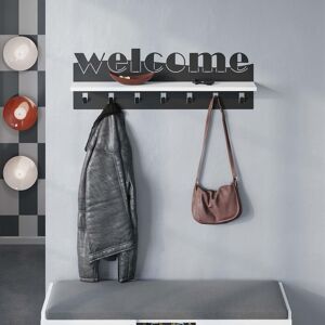 Decortie Welcome' Modern Wall Hanger with Shelf 7 Black Metal Hooks Storage Rack in White Size: 1 Pack White 1 Pack Decortie Welcome' Modern Wall Hanger with Shelf 7 Black Metal Hooks Storage Rack in White Size: 1 Pack White 1 Pack