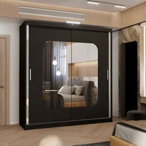 MN Furniture Wardrobe with Double Sliding Mirror Door-LED Light 120x217cm in Black Size: 120x217 cm Black 120x217 cm MN Furniture Wardrobe with Double Sliding Mirror Door-LED Light 120x217cm in Black Size: 120x217 cm Black 120x217 cm