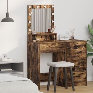 Berkfield Home Makeup Table with LED Lights - Smoked Oak 50x41x135 cm in Brown Size: 50 x 41 x 135 cm Brown 50 x 41 x 135 cm Berkfield Home Makeup Table with LED Lights - Smoked Oak 50x41x135 cm in Brown Size: 50 x 41 x 135 cm Brown 50 x 41 x 135 cm