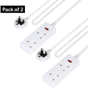 Geepas 2 Gang Extension Lead, 1M Cable Pack of 2 in White White Geepas 2 Gang Extension Lead, 1M Cable Pack of 2 in White White