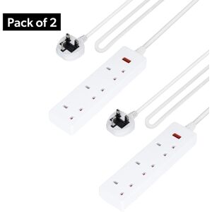 Geepas 4 Gang Extension Lead, 1M Cable Indicator Light Pack of 2 in White White Geepas 4 Gang Extension Lead, 1M Cable Indicator Light Pack of 2 in White White