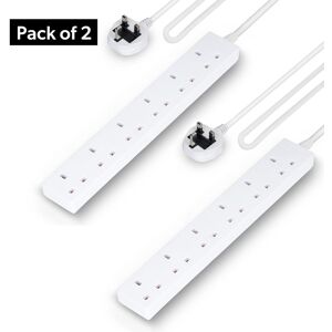 Geepas 6 Gang Extension Lead, 2M Cable Pack of 2 in White White Geepas 6 Gang Extension Lead, 2M Cable Pack of 2 in White White