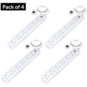 Geepas 6 Gang Extension Lead, 2M Cable with Neon Indicator Light in White White Geepas 6 Gang Extension Lead, 2M Cable with Neon Indicator Light in White White