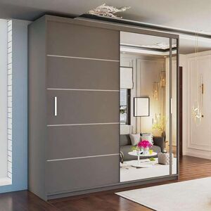 MN Furniture Double Door Sliding Mirror Wardrobe - LED Light 180cm x217cm in Grey Size: 180 cm x217 cm Grey 180 cm x217 cm MN Furniture Double Door Sliding Mirror Wardrobe - LED Light 180cm x217cm in Grey Size: 180 cm x217 cm Grey 180 cm x217 cm