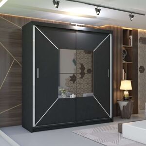 MN Furniture Naxos Sliding Mirror Wardrobe with LED Light-203cm x 217cm in Black Size: 203 cm x 217 cm Black 203 cm x 217 cm MN Furniture Naxos Sliding Mirror Wardrobe with LED Light-203cm x 217cm in Black Size: 203 cm x 217 cm Black 203 cm x 217 cm