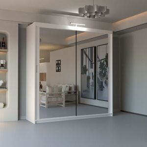 Sliding Wardrobes 4U Double Mirror Sliding Wardrobe With LED Light W180cm x H217cm x D62cm in White White Sliding Wardrobes 4U Double Mirror Sliding Wardrobe With LED Light W180cm x H217cm x D62cm in White White