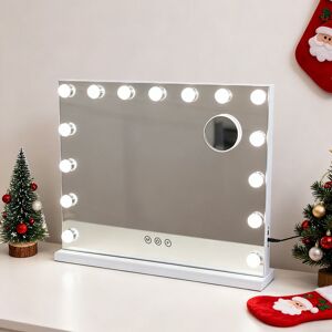 INMTFEI White Hollywood LED Vanity Makeup Mirror with 15 Bulbs 58x46cm Size: 58x46 cm White 58x46 cm INMTFEI White Hollywood LED Vanity Makeup Mirror with 15 Bulbs 58x46cm Size: 58x46 cm White 58x46 cm