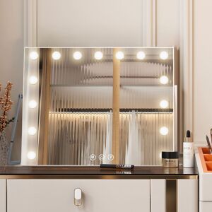 INMTFEI Hollywood LED Vanity Mirror, 15 Bulbs, 3 Lighting Modes, 58x46cm in White Size: 58x46 cm White 58x46 cm INMTFEI Hollywood LED Vanity Mirror, 15 Bulbs, 3 Lighting Modes, 58x46cm in White Size: 58x46 cm White 58x46 cm